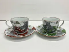有田 波佐見焼 洸琳窯 染錦 山茶花 ペア コーヒーカップ&ソーサー 