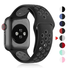 iWatch スポーツストラップリストバンド交換バンド 通気性 49mmソフトシリコンバンド series 45mm 44mm SE/8/7/6/5/4/3/2/1に対応 42mm 41mm 40mm (38mm/40mm 38mm バンド Watch 黒/グ