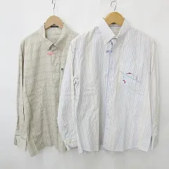 グリーンクラブ GREEN CLUBS シャツ 2枚セット 長袖 ボタンダウン ストライプ 刺繍 テープ チェック 綿 白 青 ベージュ 茶 ホワイト ブルー ブラウン 5