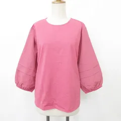 カットソー プルオーバー 七分袖 別布 ボリューム袖 タック 大きいサイズ ピンク 3L