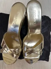 ジミーチュウ 金色 サンダル ウエッジヒール スリッパ 37 5