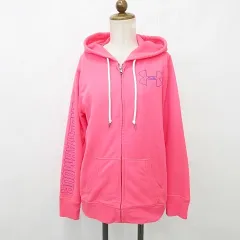 アンダーアーマー UNDER ARMOUR スポーツウエア パーカー 長袖 ジップアップ フード プリント ロゴ リブ ピンク LG