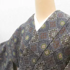 ウール着物 袷仕立て グレー系 菱デザイン 広衿 カジュアルきもの 普段着物 仕立て上がり ウールきもの 和洋ミックス 身丈158cm