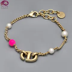 DIOR ディオール CD Navy ブレスレット レジンパール ゴールドトーンメタル 全長21㎝