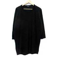 ズッカ zucca ワンピース ひざ丈 長袖 ラウンドネック ボーダー柄 M 黒 ブラック グレー /SM21