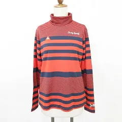 ルコックスポルティフ le coq sportif ゴルフ スポーツウエア シャツ 長袖 タートルネック ボーダー 刺繍 赤 紺 レッド ネイビー L