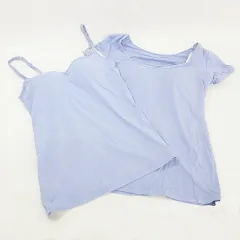 ユニクロ UNIQLO Tシャツ キャミソール 2点セット エアリズム Uネック 半袖 カップ付 青 ブルー M