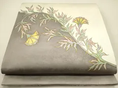 平和屋着物●染色作家　田中文子　太鼓柄袋帯　草花　金彩　正絹　逸品　DABD0847op