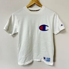 (^w^)b Champion チャンピオン クルーネック 半袖Tシャツ コットン 綿100% ビッグロゴ 刺繍 トップス シンプル スポーツMIX 古着MIX デイリー タウンユース ホワイト 白 メンズ サイズS