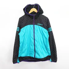 アディダスネオ adidas neo ジャンパー ブルゾン ウィンドブレーカー 長袖 フード ジップアップ ドット ライン ロゴ O ブルー×ブラック スポーツウェア ※EKM