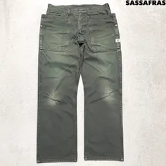 SASSAFRAS Fall Leaf Pants フォールリーフパンツ ワークパンツ カーゴパンツ ベイカーパンツ ダック地 ボタンフライ フェード Mサイズ モスグリーン カーキ 緑系 ササフラスのサムネイル