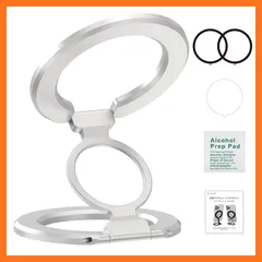 【新品】 T・O・T スマホスタンド 携帯スタンド 両面マグネット Magsafe対応 スタンドリング 360度回転 角度調整 磁石 iPhone 15 16 pro iPhone iPad Android ワイヤレス充電 アルミニウム合金素材 (シルバー 0