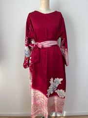KANEKOISAO 和柄 長袖ワンピース エプロン セット ピンク 朝顔柄 