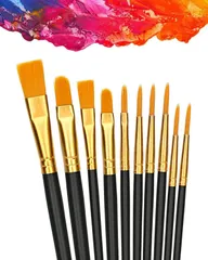 絵筆 水彩筆 アクリル絵の具 平型筆 油絵筆 丸筆 10本セット ナイロンの毛 ペイントブラシ 画筆 短毛筆 画材筆 大人&子供用 LIKENNY (ブラック)のサムネイル