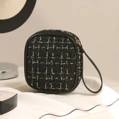 ミニポーチ ツイード スクエア 化粧ポーチ レディース マルチ ブラック ホワイト