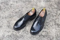 【デッドストック】ITALIAN ARMY イタリア軍 OFFICER SHOES オフィサーシューズ プレーン 外羽根 3アイレット 黒 ブラック 39 / 24.5cm ～ 25.0cm【W3504】のサムネイル
