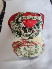 Ed Hardy(エドハーディー) スカル メッシュキャップ 白xレッド