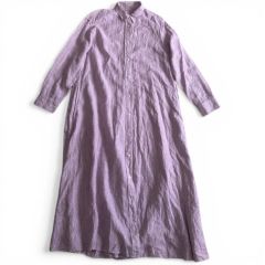 美品 フォグリネンワーク バンドカラー リネン シャツワンピース