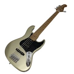 Bacchus WJB5-1DX-AC RSM 5-string electric bass guitar, MDG Misty Dawn Gold finish, used. (T10972638)