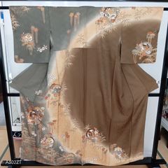 色留袖 綸子光沢 すすき四季の花々 ゆったりサイズ 正絹 163cm - メルカリ