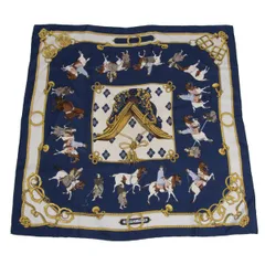 エルメスHERMES カレ90 Equitation Japonaise シルクスカーフ 紺他