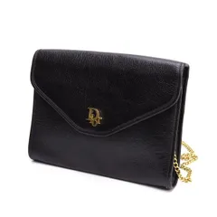 クリスチャンディオールChristian Dior ロゴボタンチェーンショルダーレザーバッグ 黒