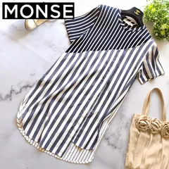 モンス ストライプ アシンメトリー 半袖Tシャツ チュニック クルーネック S