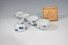 中国明時代 古染付煎茶碗5客 共箱 口径約6.7㎝ 東Y8-0522☆2Fトコチ