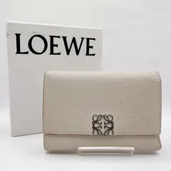 LOEWE（ロエベ）アナグラム トライフォールド ウォレット 三つ折り財布 ベージュ系 レザー シルバートーン金具 レディース