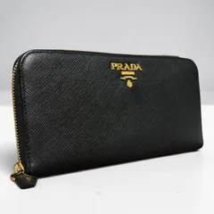 x94 PRADA　プラダ　サフィアーノ　レザー 2つ 二つ 折り　フラップ ボタン 式　長 財布　ロング　コンパクト　ミニ ウォレット　小銭入れ　コインケース 付き　ブラック