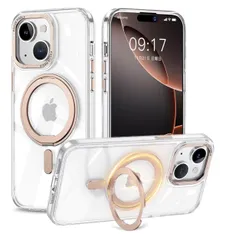 iPhone 15 用 ケース 縦横両対応 リング 【多機能360度回転スタンド】MagSafe対応 ワイヤレス充電対応 半透明マット スマホケース 米軍規格 耐衝撃 カメラレンズ保護 車載ホルダー対応 6.1インチ アイフォン15 ケース