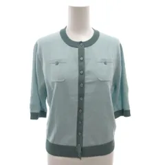 キャバン CABaN コットン クルーネック ハーフスリーブ カーディガン ニット バイカラー F 青 ブルー /FF