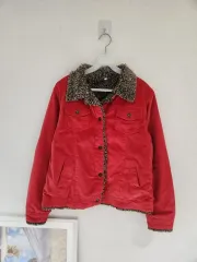 レッド コーデュロイ ファー付き ジャケット