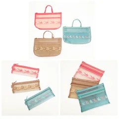 近沢レース店 メッシュポーチ3点セット バッグインバッグ ペンケース Wファスナーポーチ