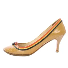 プラダ PRADA パンプス ラウンドトゥ エナメル 37.5 ベージュ /TK ■MU