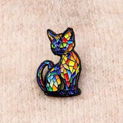 猫 ピンズ ピンブローチ ステンドグラス おしゃれ かわいい キャット 猫好き ブローチ 子猫 絵画 アート レトロ ピンバッジ ねこ ネコ 絵本