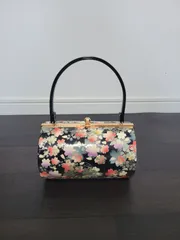 和装用バッグ  着物 小紋 訪問着 上品　結婚式　成人式　黒　桜