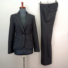 m's select エムズセレクト ストライプ ジャケット パンツスーツ  ウール混 ブラック サイズ 36 日本製 NO.E101-015　NO.E501-015 【0171h】