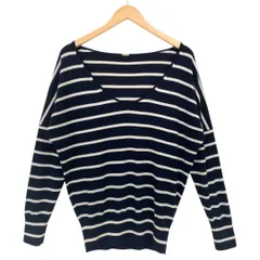 MUSE de Deuxieme Classe ミューズドゥドゥーズィエムクラス ウールニットセーター ボーダー Uネック ブランドロゴプレート 薄手 長袖 F ネイビー×ホワイト ★M296