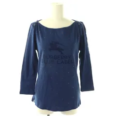 バーバリーブルーレーベル BURBERRY BLUE LABEL ロゴ カットソー Tシャツ 長袖 スタッズ 38 ネイビー /ES ■OS