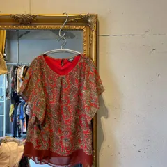 【東あずま店　併売品】　ジュンコシマダ JUNKO SHIMADA 15号　花柄 総柄 ブラウス シャツ トップス　レディース　blouse　shirt　Tops　ladies　半袖　ペイズリー　シフォン　大きいサイズ