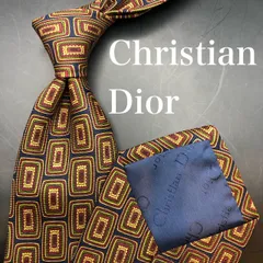 【美品】Christian Dior ネクタイ 幾何学模様 総柄 ブラウン 紺