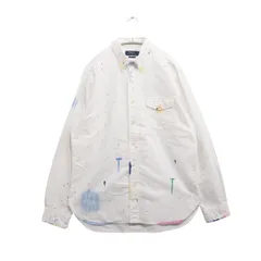 【中古A】Polo Ralph Lauren ポロラルフローレン M メンズ クラシック フィット ペイントスプラッター オックスフォード シャツ 白 中古A 古着