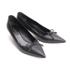 プラダPRADA リボンデザインレザーヒールパンプス 黒39(25.5位)