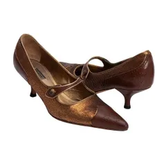 プラダPRADA スパンコールデザインヒールパンプス 茶34(22cm位）