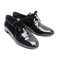 プラダPRADA ベロアレースアップエナメルシューズ 黒37(24位)