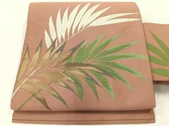 平和屋着物◎綴れ　九寸名古屋帯　枝葉文　金糸　正絹　逸品　AABG0026uk