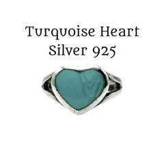 【優しい青】ターコイズ ハート Silver 925 刻印 90s Vintage Design Ring シルバー ヴィンテージ デザイン リング 16号 レディース 天然石 一点もの