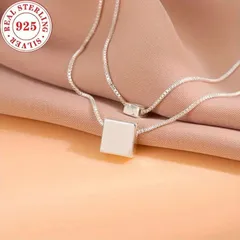 S925シルバー二重層スクエアペンダントネックレス　 ■2881