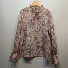 フラワー パータン ピンク ブラウス フリルネック リボン 90 サイズ 春 秋 62225